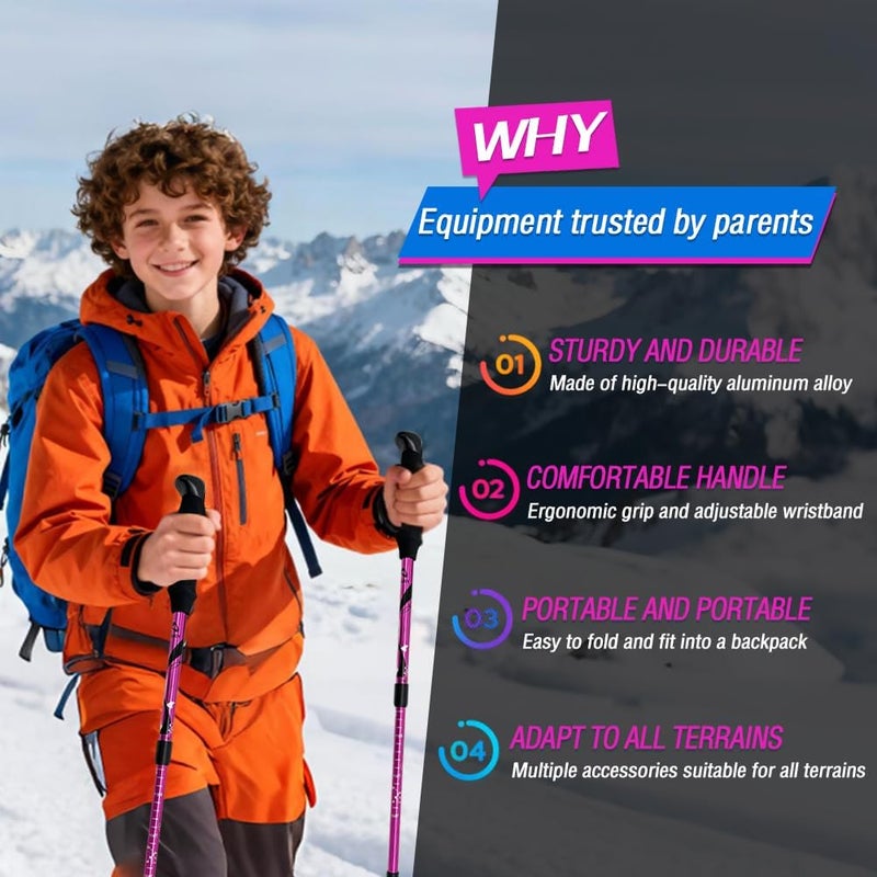 yourjoy Hiking Trekking Poles for Kids, 2 Pack Anti Shock, Adjustable, Collapsible Hiking Poles for Trekking or Walking, Lightweight Aluminum Sticks - Image 2